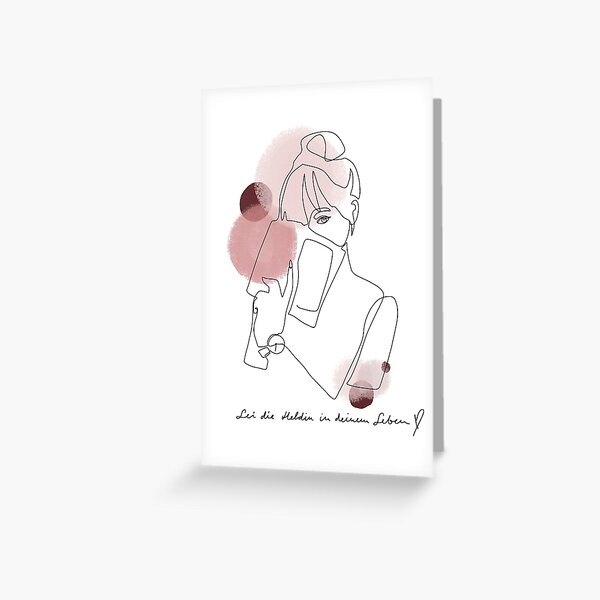 One Line Art Zeichnung , Mädchen mit Buch Grußkarte