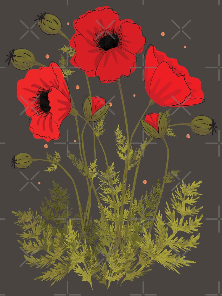 Thumbnail 7 of 7, Classic T-Shirt, Red poppies vector art designed and sold by Lizbizart.
