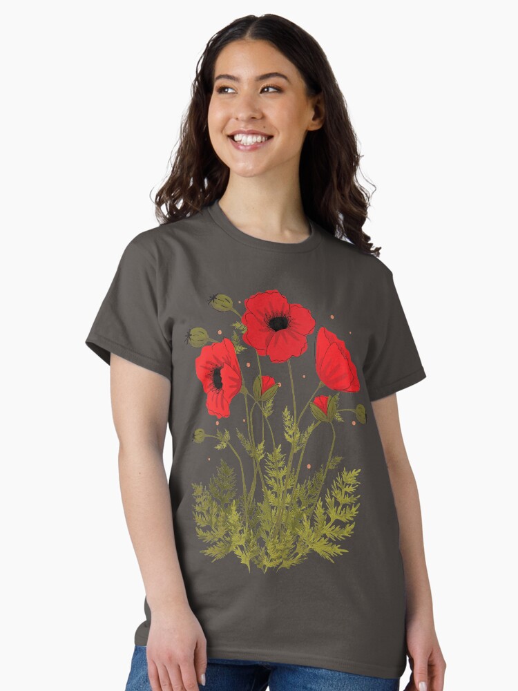 Thumbnail 2 of 7, Classic T-Shirt, Red poppies vector art designed and sold by Lizbizart.