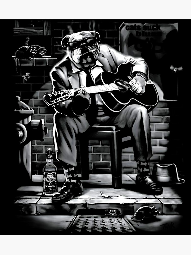 Blues Guitar Dog - Cats suck Blues - Blues Music Comic Art