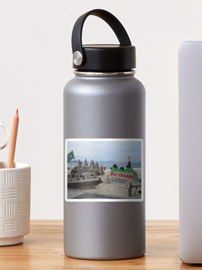 Thumbnail 1 of 3, Sticker, Rio Brazil, Ipanema Beach, Copacabana Beach, Sand Sculpture, 450th Rio Anniversary designed and sold by StrongJourneys.