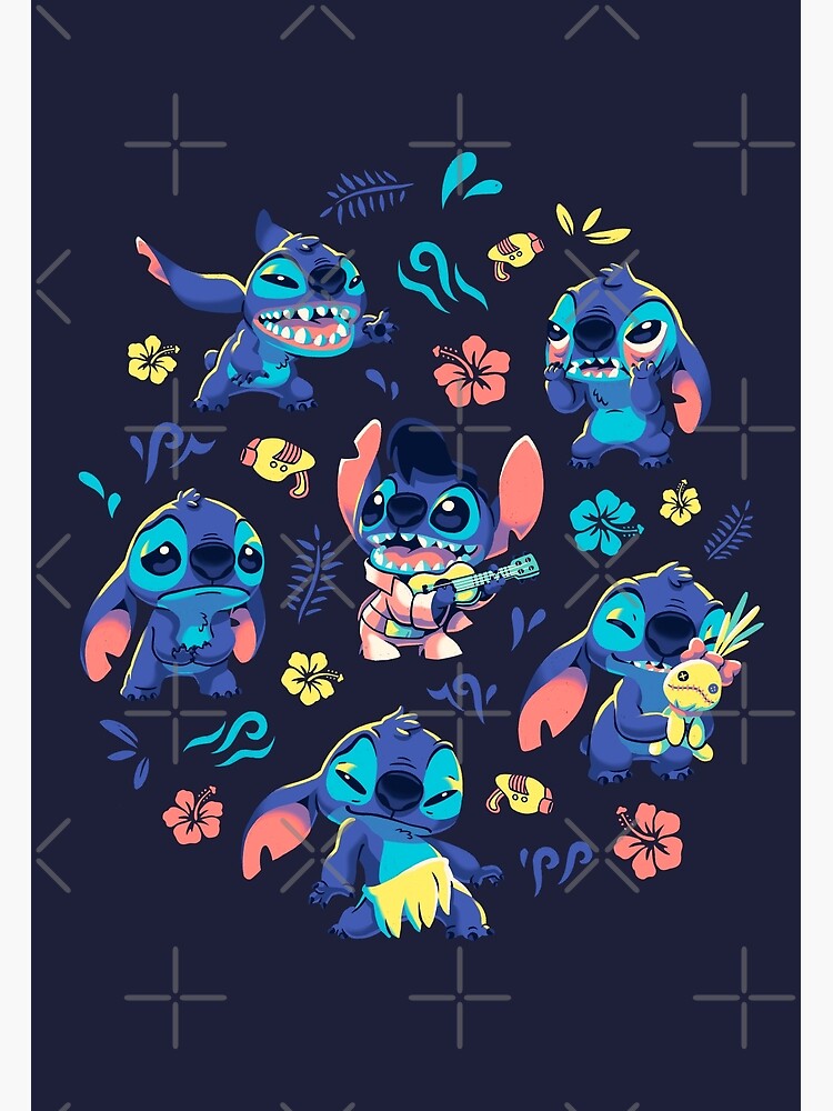 Cute Stitch Pattern // 90s Kid, Cartoon Alien, Hawaii - Stitch - Posters  and Art Prints