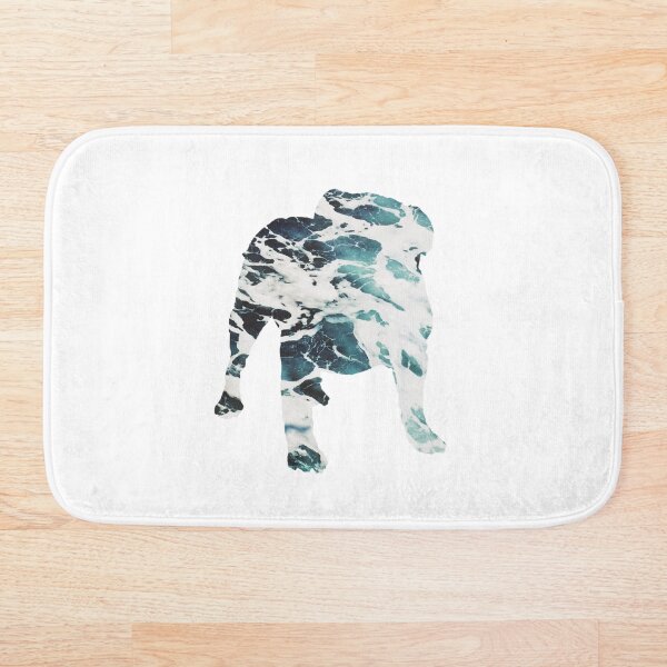 English Bulldog Silhouette - Ocean waves Bath Mat