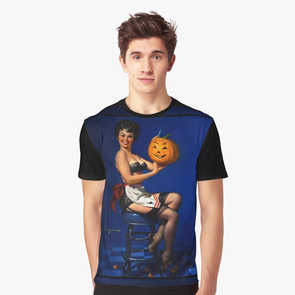 Halloween Pin-up by Gil Elvgren - Beautiful Cuteness 2 Halloween Pin-up by Gil Elvgren Pin-Up Girl Vintage Artwork Graphic T-Shirt