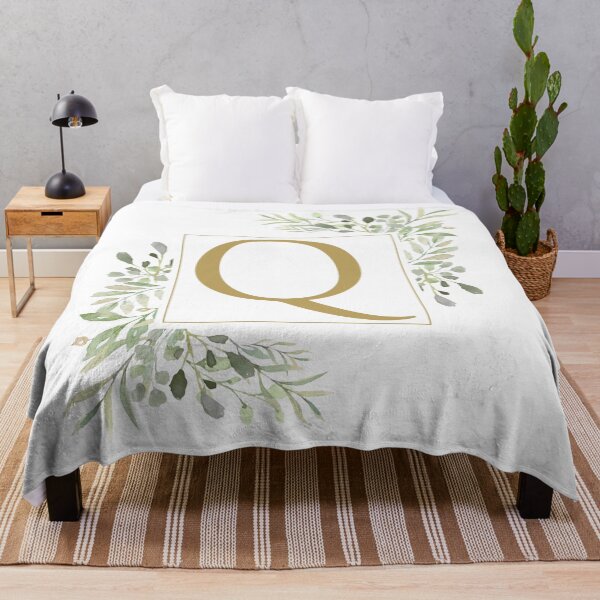 Aperçu de l'œuvre Verdure aquarelle monogramme lettre Q or créée et vendue par theimagezone.