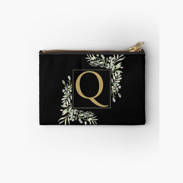 Item preview, Gold Letter Q Monogram Watercolor Greenery Black designed and sold by theimagezone.