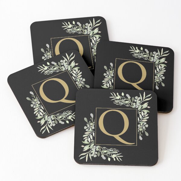 Item preview, Gold Letter Q Monogram Watercolor Greenery Black designed and sold by theimagezone.