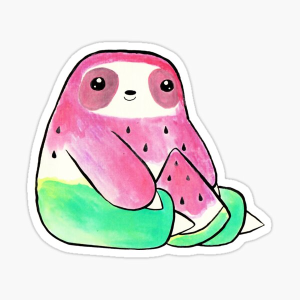 Watermelon Watercolor Sloth Sticker