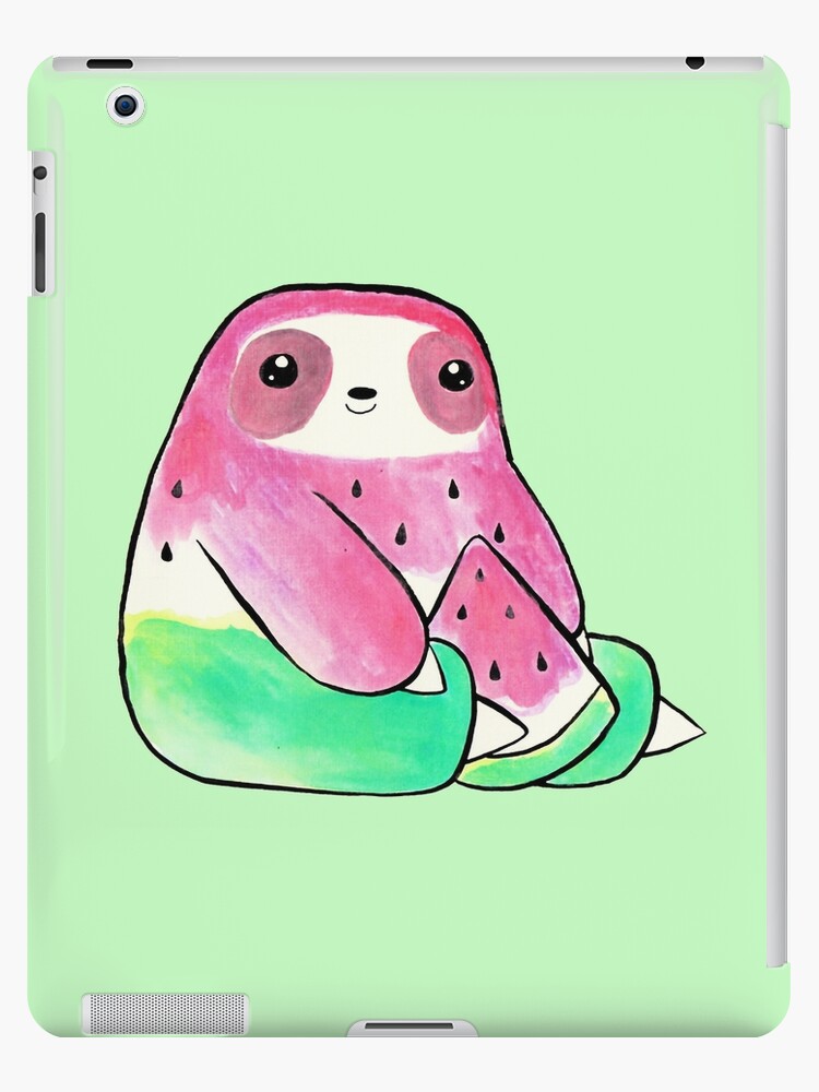 Thumbnail 1 of 2, iPad Case & Skin, Watermelon Watercolor Sloth designed and sold by SaradaBoru.