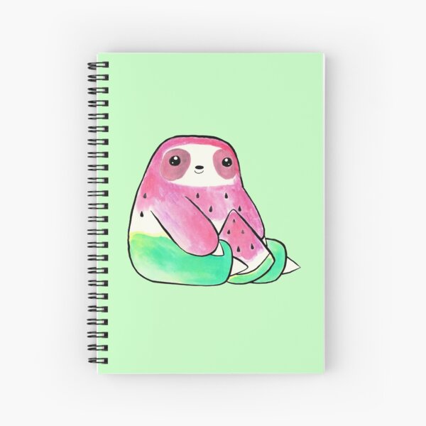 Watermelon Watercolor Sloth Spiral Notebook