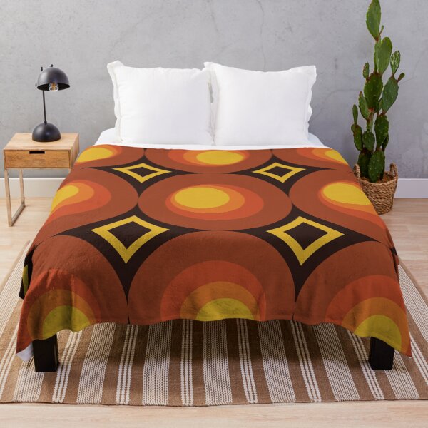 1970s Orange Mid-Century Modern Circle 2 Throw Blanket