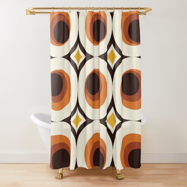 1970s Orange Mid-Century Modern Circle 1 Shower Curtain