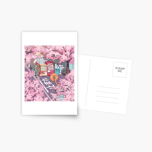 Item preview, A beautiful aesthetic Tokyo street and  the pink sakura tree blossom designed and sold by AnGoArt.