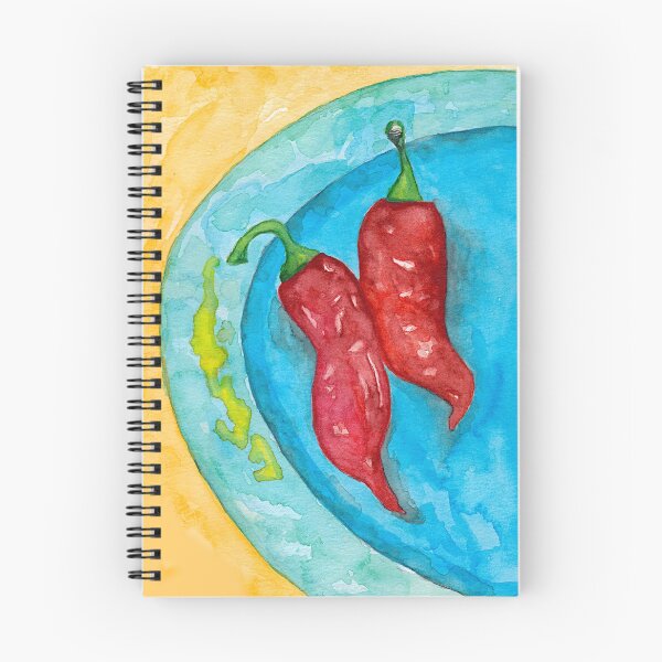 Item preview, Red Chillies on a Blue Plate in Watercolour designed and sold by Julie Pickering.