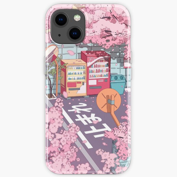 A beautiful aesthetic Tokyo street and the pink sakura tree blossom iPhone Soft Case