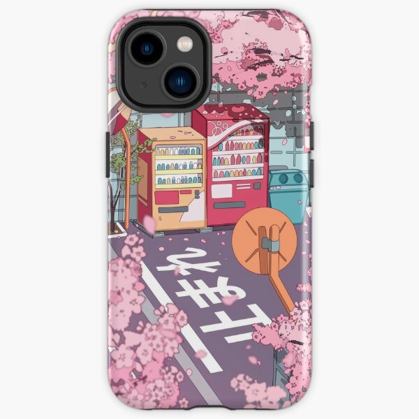 Eine schöne ästhetische Straße in Tokio und die rosafarbene Sakura-Baumblüte iPhone Robuste Hülle
