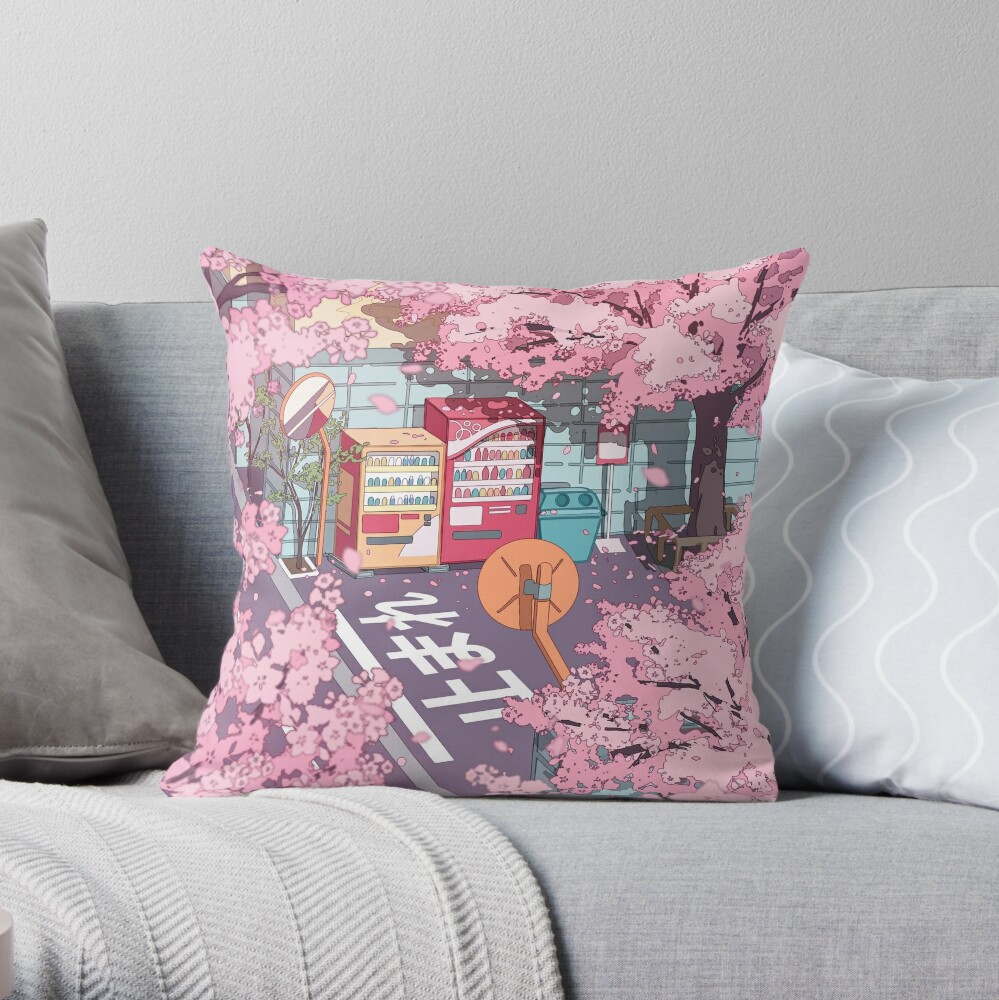 Wonderful A beautiful aesthetic Tokyo street and the pink sakura tree blossom Throw Pillow by AnGoArt TP-J75OXSQ8