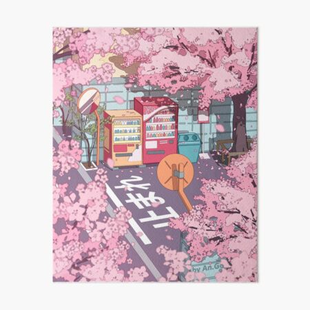 A beautiful aesthetic Tokyo street and  the pink sakura tree blossom Art Board Print