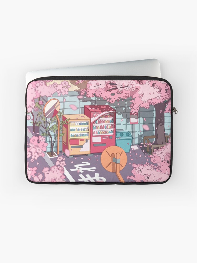 A beautiful aesthetic Tokyo street and the pink sakura tree blossom Laptop Sleeve