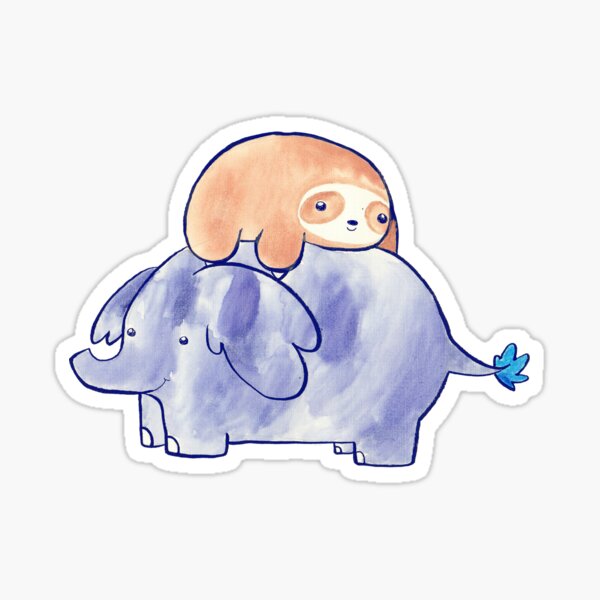 Little Sloth and Elephant Watercolor Sticker