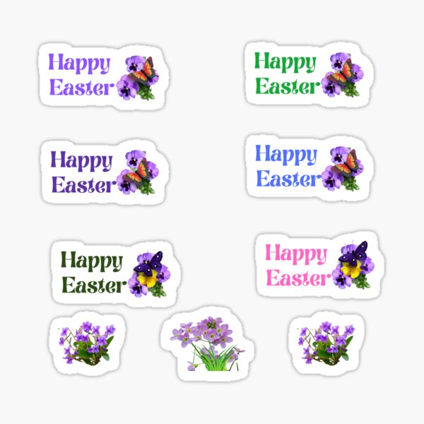 Item preview, Happy Easter Colorful Pansies Floral Stickers Bundle, Set designed and sold by silviaol.