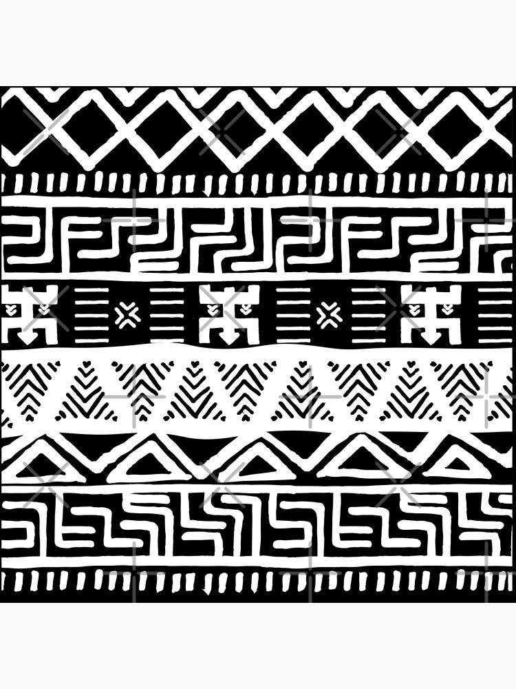 Motif Bogolan africain noir et blanc Impression rigide