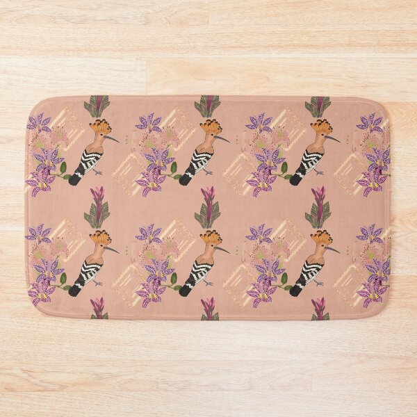 Item preview, Art deco style design with birds and flowers, featuring the Eurasian Hoopoe bird, tiger lily, raspberry mousse toad lily, canna pink sunburst, peach designed and sold by Naty Design Prague.