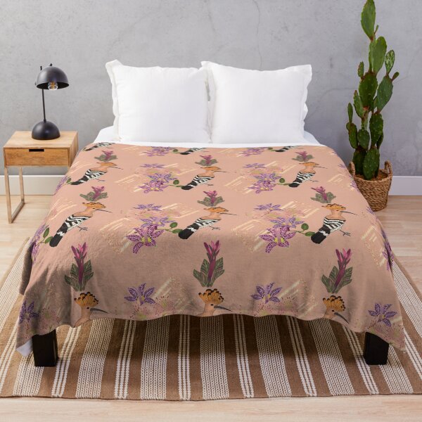 Item preview, Art deco style design with birds and flowers, featuring the Eurasian Hoopoe bird, tiger lily, raspberry mousse toad lily, canna pink sunburst, peach designed and sold by Naty Design Prague.