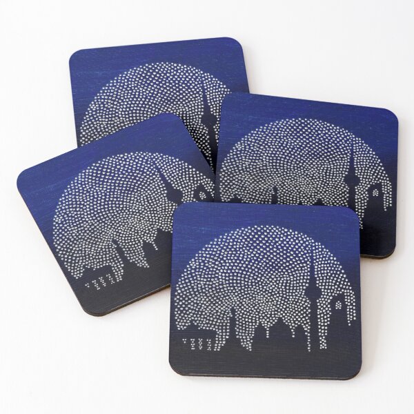 Item preview, Berlin Skyline with Moon in the Background on Blue Black in Dot Art designed and sold by nabeArtist.
