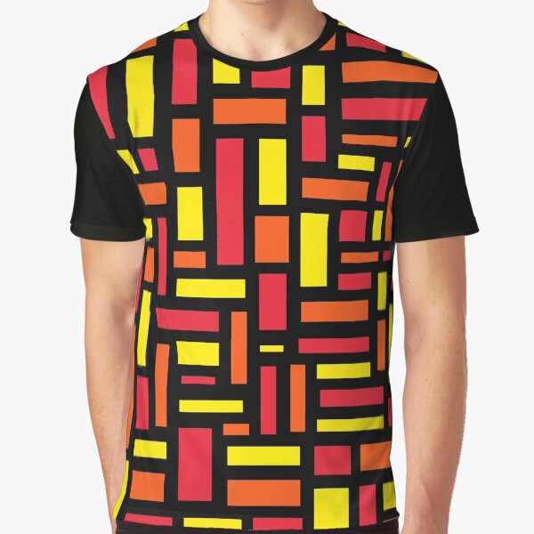 Orange, Red and Yellow Rectangle Pattern Graphic T-Shirt