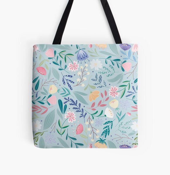 Flores Silvestres del Balcón - Celeste Cielo Bolsa estampada de tela