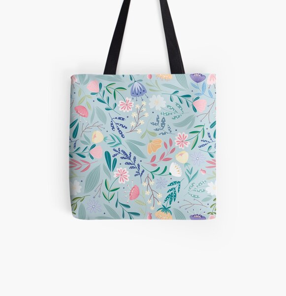 Flores Silvestres del Balcón - Celeste Cielo Bolsa estampada de tela