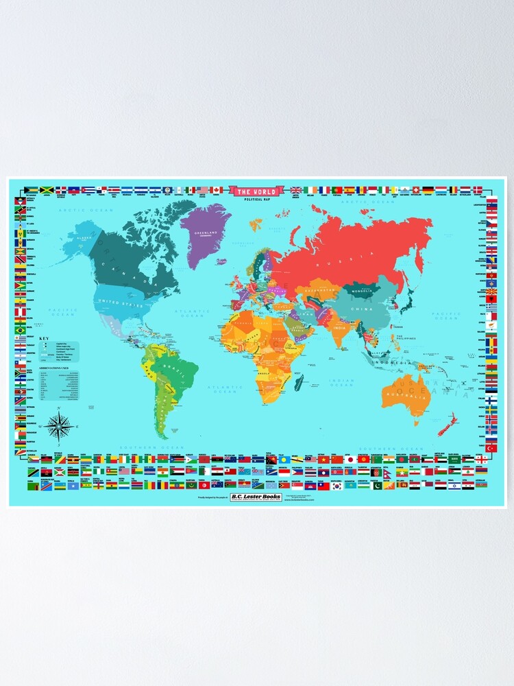 Poster carte du monde avec drapeaux - world-maps