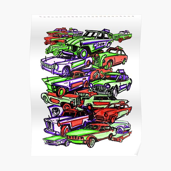 "colourful banger car doodle' hand drawn by design by travalgar