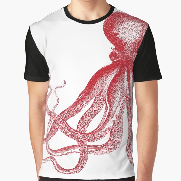 Octopus | Vintage Octopus | Tentacles | Sea Creatures | Nautical | Ocean | Sea | Beach | Red and White | Graphic T-Shirt