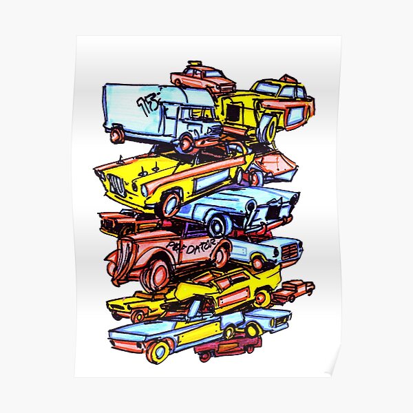 "colourful banger car doodle version 2' hand drawn by design by