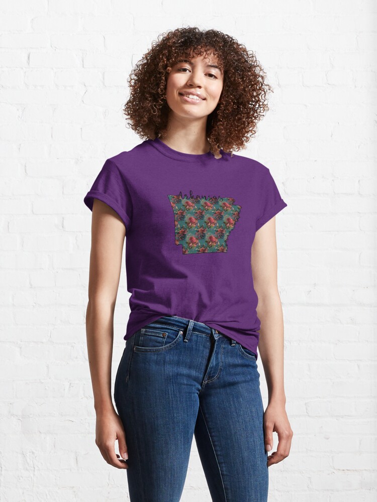 Disover Beautiful Floral Arkansas Outline Burgandy and Teals Classic T-Shirt