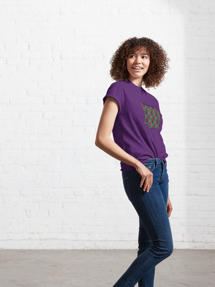 Discover Beautiful Floral Arkansas Outline Burgandy and Teals Classic T-Shirt