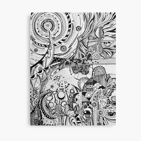 Earth and Space Line Art Black and White Canvas Print