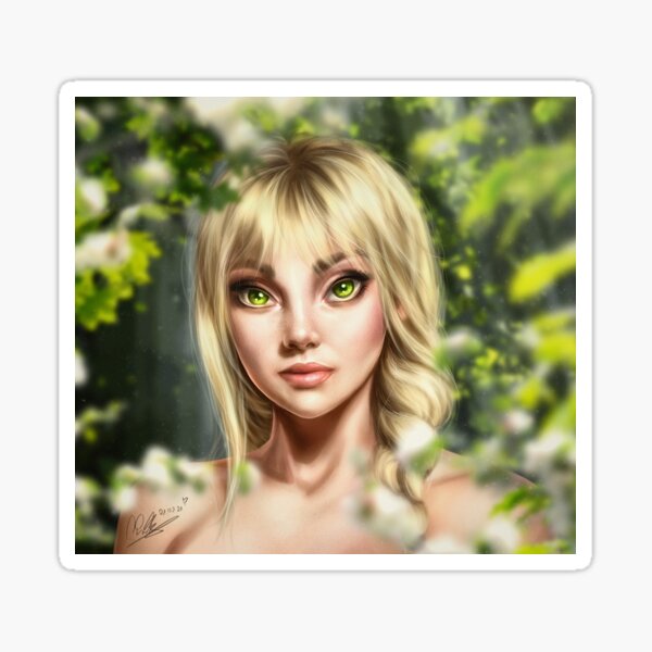 "Girl in the forest painting" Sticker by Coridraws Redbubble