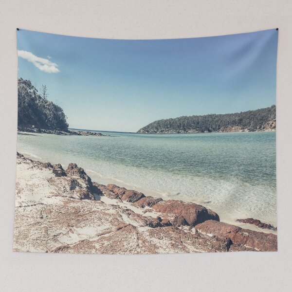 Item preview, Peaceful rocky beach landscape in Pambula, Australia designed and sold by InkyBlooms.