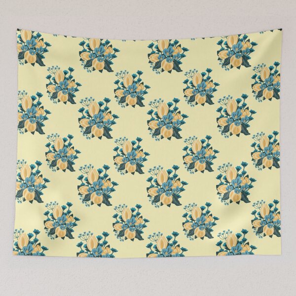 Item preview, Yellow Tulip and Blue Wildflower Bouquet Pattern designed and sold by GildedMiddleWay.