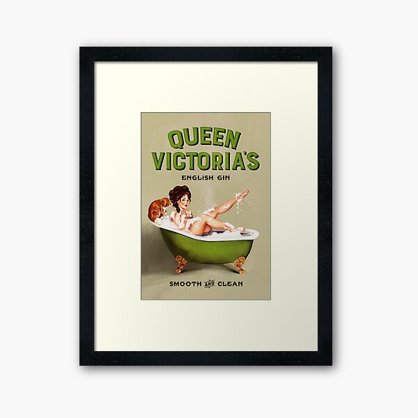 "Queen Victoria's English Gin" Sexy Pinup Girl In The Bath Vintage Alcohol Ad Poster Art Framed Art Print