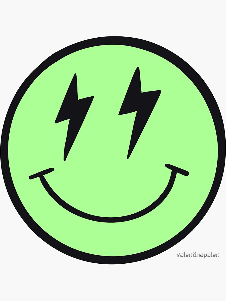 "Green Lightning Bolt Smiley" Sticker for Sale by valentinapalen Redbubble
