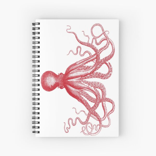 Octopus | Vintage Octopus | Tentacles | Sea Creatures | Nautical | Ocean | Sea | Beach | Red and White | Spiral Notebook