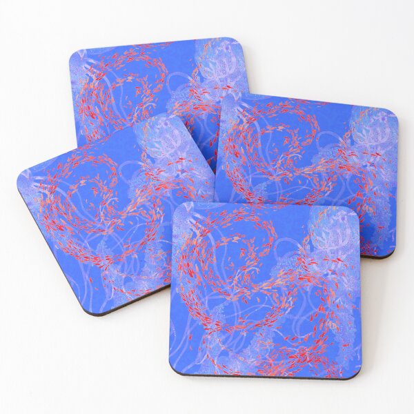 Item preview, Arabesque in Blues with transparent  Jellies and  small Red Fish designed and sold by glfd.