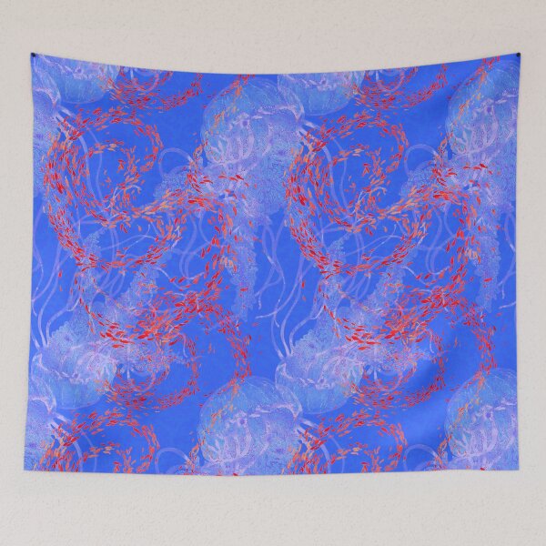 Item preview, Arabesque in Blues with transparent  Jellies and  small Red Fish designed and sold by glfd.