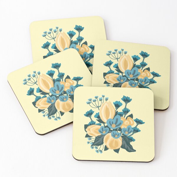 Item preview, Yellow Tulip and Blue Wildflower Bouquet designed and sold by GildedMiddleWay.
