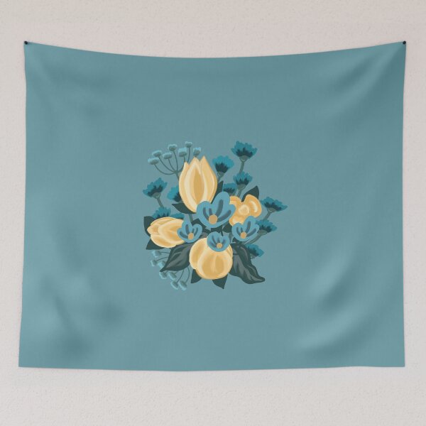 Item preview, Yellow Tulip and Blue Wildflower Bouquet designed and sold by GildedMiddleWay.