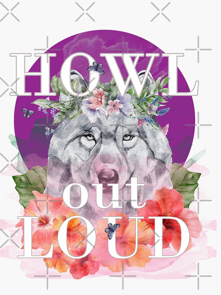 "Howl Out Loud Wolf (purple moon)" Sticker for Sale by ibijin Redbubble